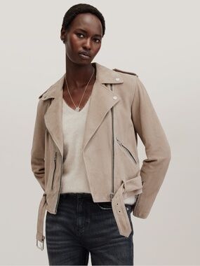 All Saints Balfern Suede Moto Jacket, Taupe, Size 10